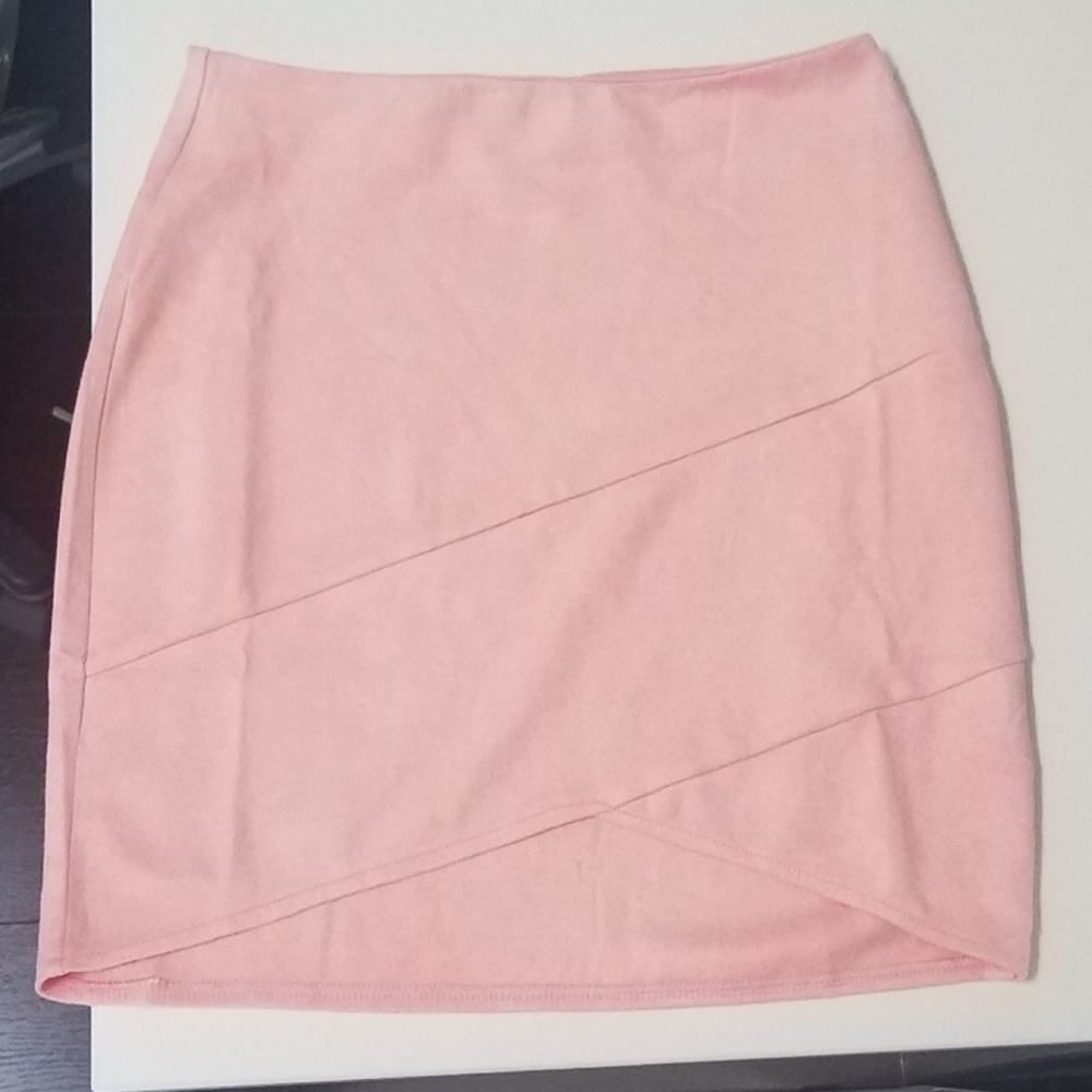COPY - Missguided pink faux suede asymmetric mini skirt